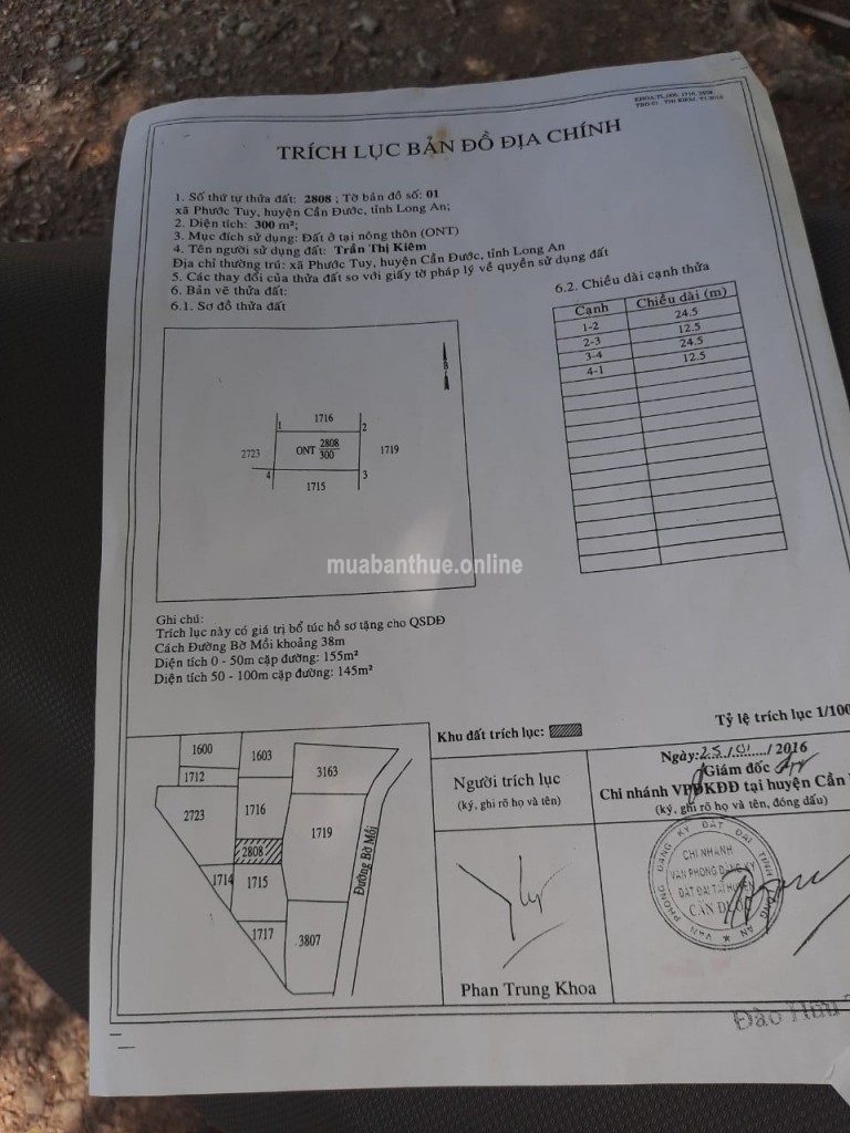 ĐẤT VƯỜN+THỔ XÃ PHƯỚC TUY CẦN ĐƯỚC LONG AN