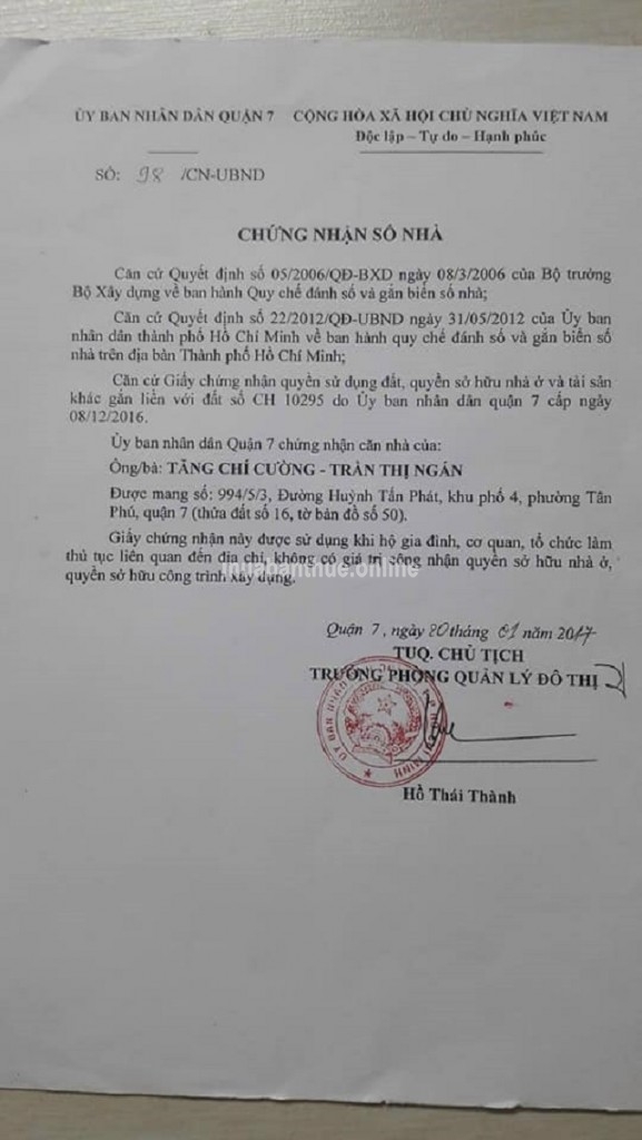 Bán nhà hẻm 994 Huỳnh Tấn Phát, p Tân Phú