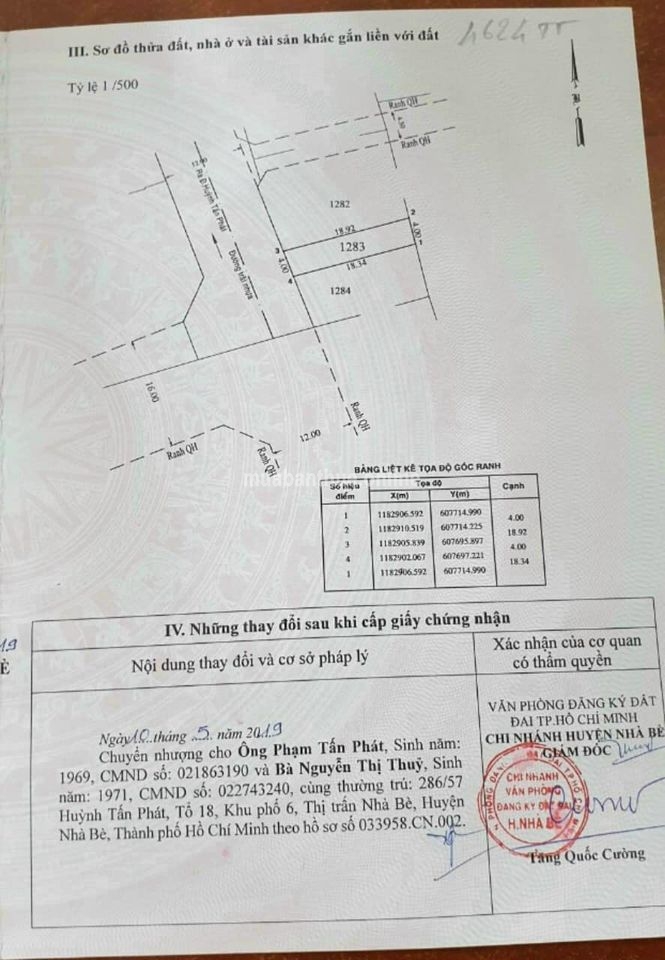 NHÀ BÈ....Bán lô đất-3,9tỷ- đẹp đường 12m hẻm Bà Cả 1806/105 Huỳnh Tấn Phát, thị trấn Nhà Bè.