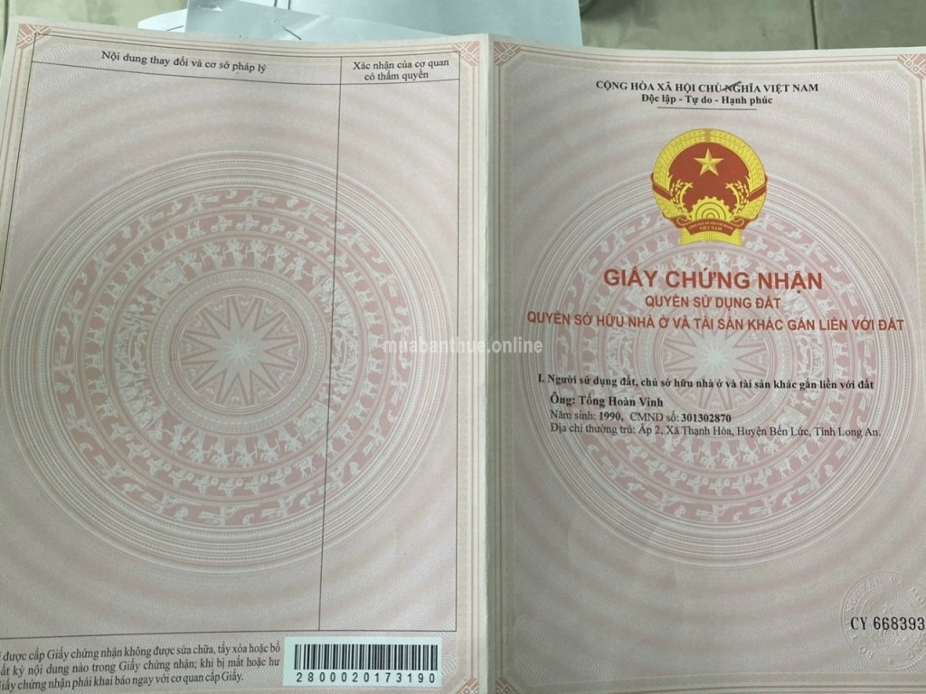 BÁN ĐÁT Khu Dân Cư-Thạnh Hoà, Bến Lức, Long An.