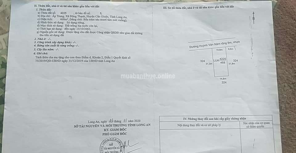 Long An : Bán đất mặt tiền đường Huỳnh Văn Năm, Đường nhựa 9m, Xã Đông Thạnh, Cần Giuộc