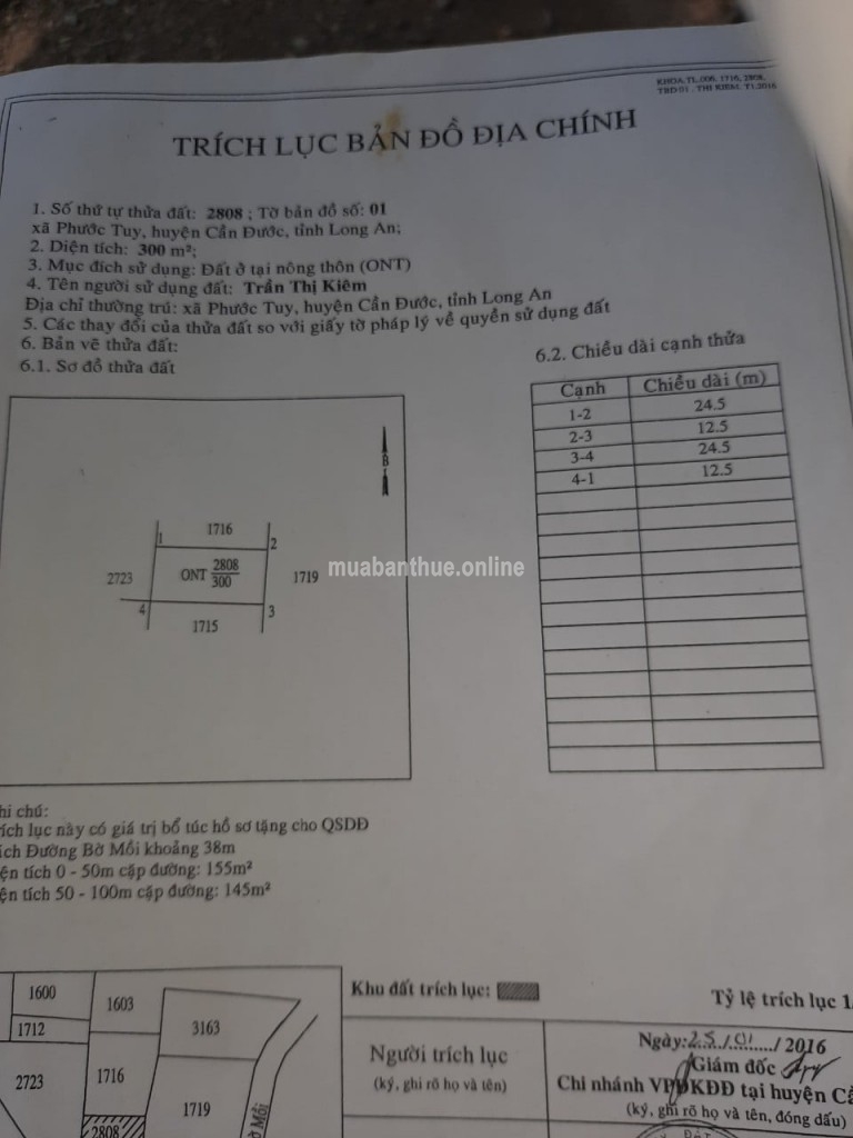 ĐẤT VƯỜN+THỔ XÃ PHƯỚC TUY CẦN ĐƯỚC LONG AN