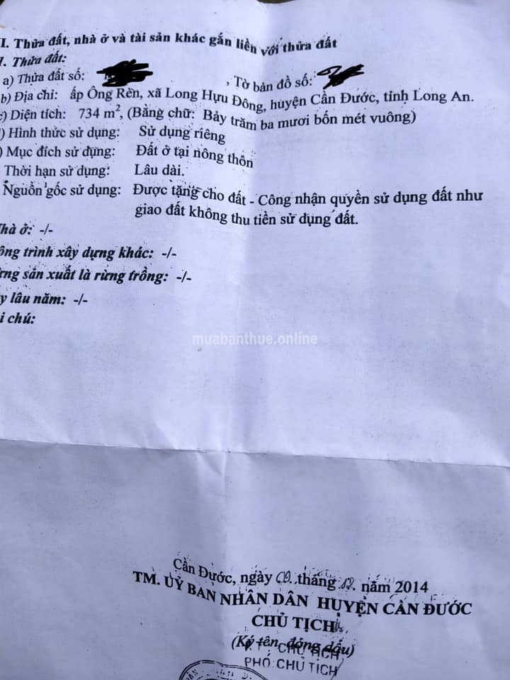 Chính chủ gửi Bán nền Đất Thổ cư tuyệt đẹp thuộc ấp Ông Rèn xã Long Hựu Đông Cần Đước Long An.