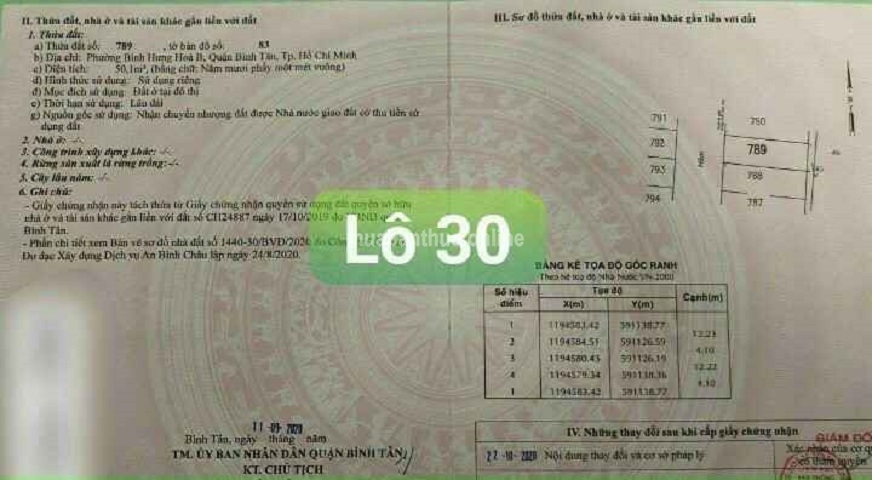 Chủ Cần bán 2 lô đất hẻm 256, Đường Liên Khu 4-5, P. Bình Hưng Hoà B, Q. Bình Tân.