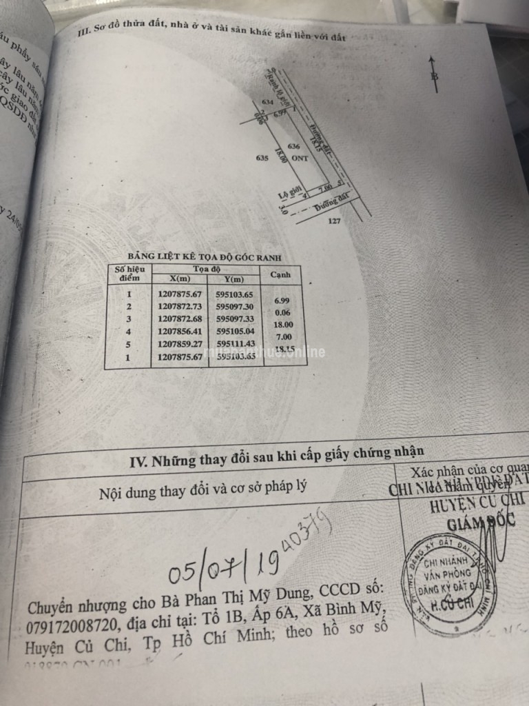 Đất 7×18=124m2, 100% thổ cư, 2 mặt tiền đường bê tông, xã Bình Mỹ (giáp Hóc Môn)