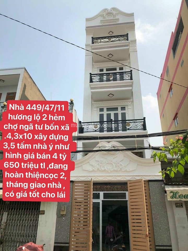 Nhà 449/47/ hương lộ 2 hẻm chợ ngã tư bốn xã