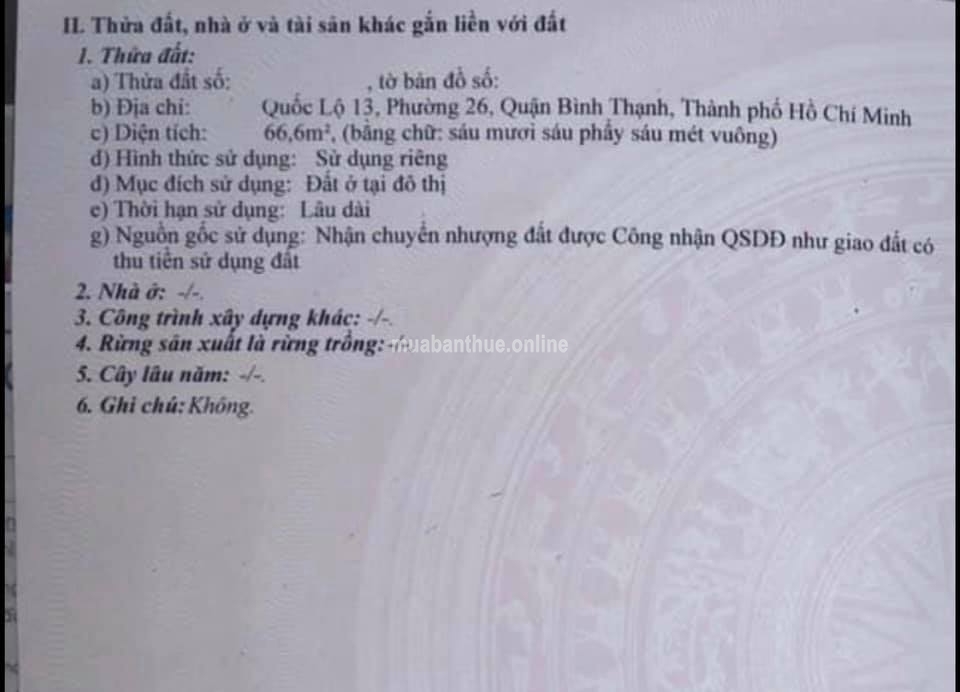 Bán nhà cấp 4 Quốc Lộ 13 phường 26 Bình Thạnh.