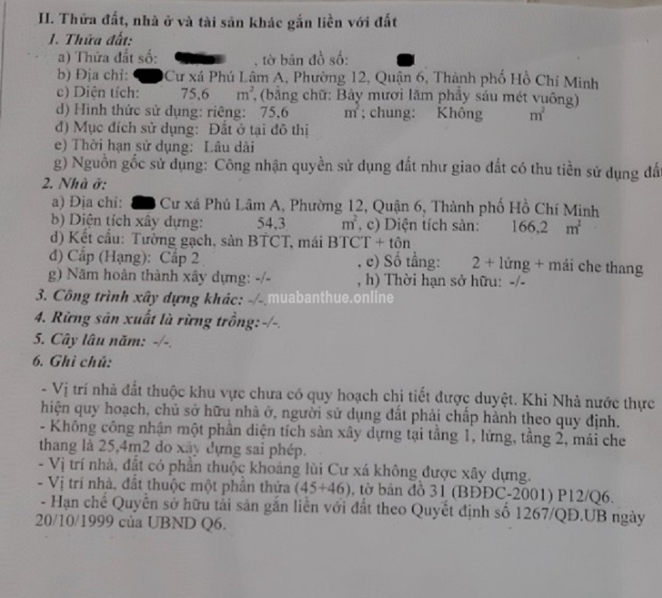 CC Chính chủ Bán nhà MT cư xá Phú Lâm, P. 12, Q. 6, HCM