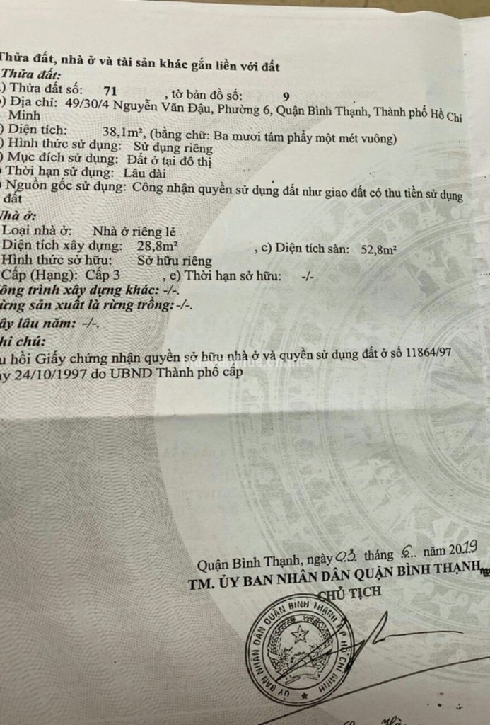 Nhà bán hẻm xe hơi trải nhựa 49/30/4 Nguyễn Văn Đậu phường 6 quận Bình Thạnh