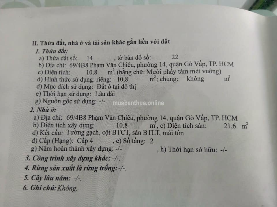 NHÀ BÁN: 237// Phạm Văn Chiêu P14 GV