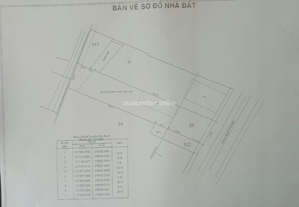 Bán lô đất mặt tiền đường Nguyễn Thị Rành, 16×100, có 240 m2 thổ cư