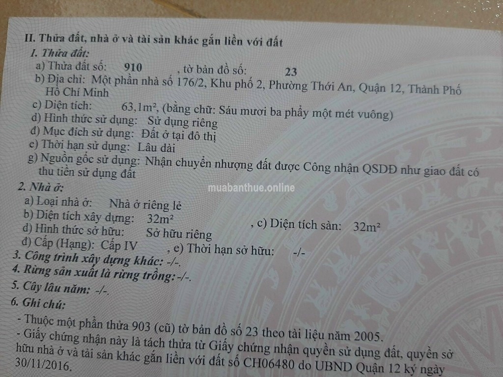 Bán đất sổ hồng riêng đường TA16, phường Thới An, quận 12