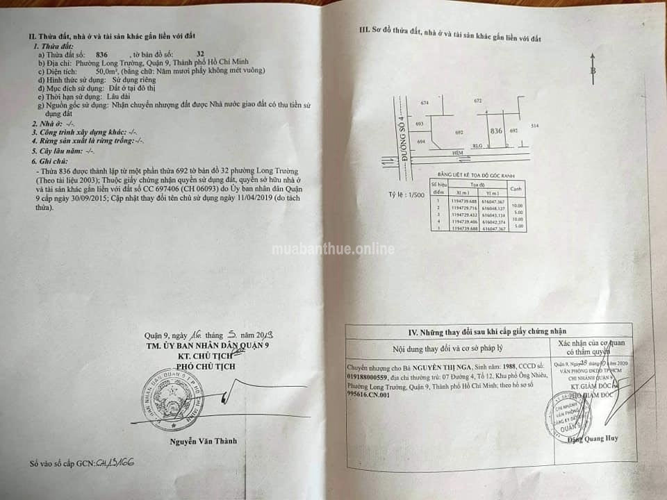 ĐẤT BÁN LÔ SỐ 4 - KDC LONG TRƯỜNG Q9