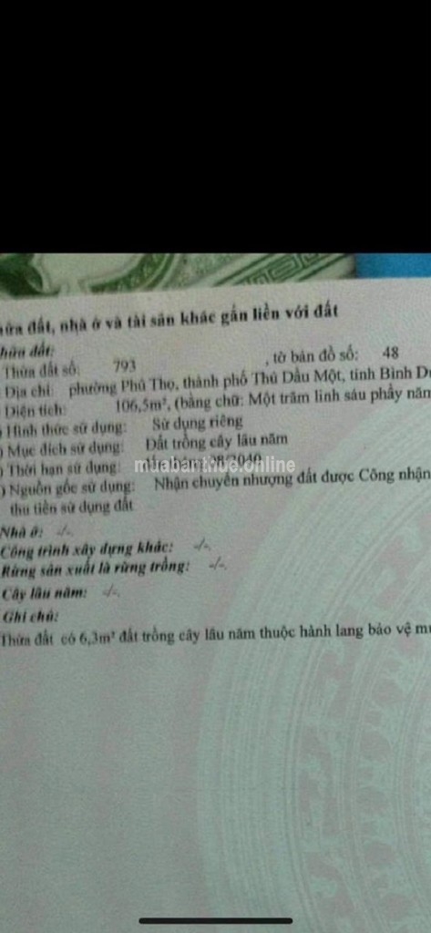 Cần bán lô đất Hẻm phường Phú Thọ TDM