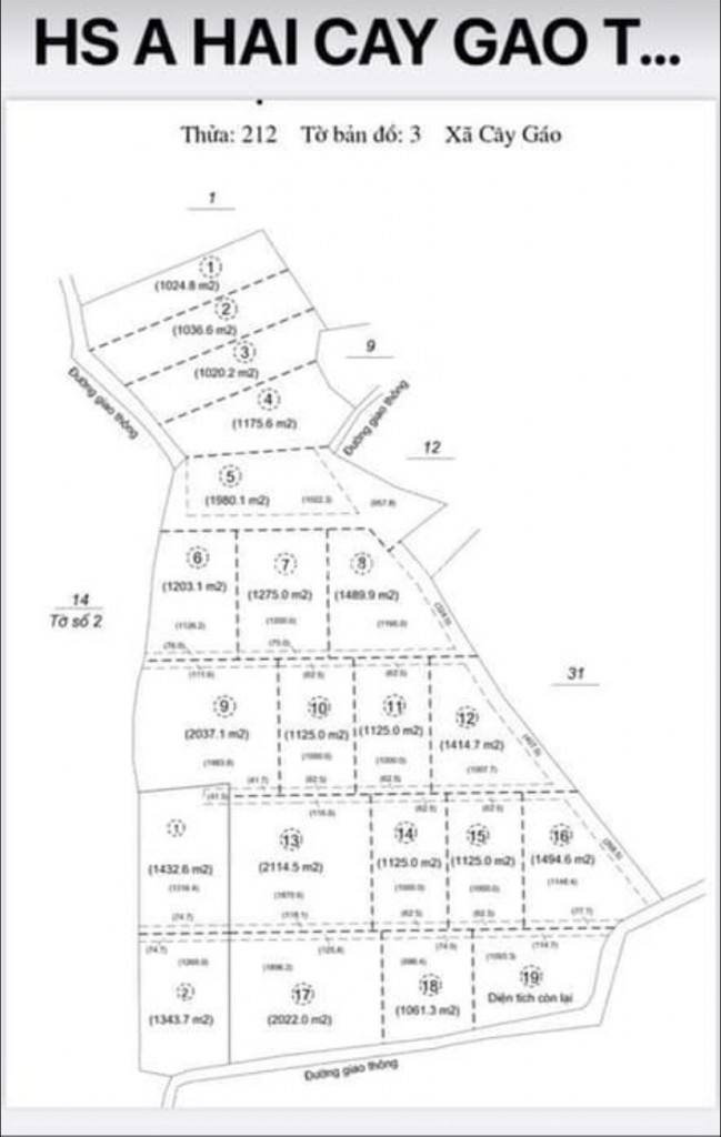 Dự án đất sào xã Cây Gáo - Huyện Trảng Bom