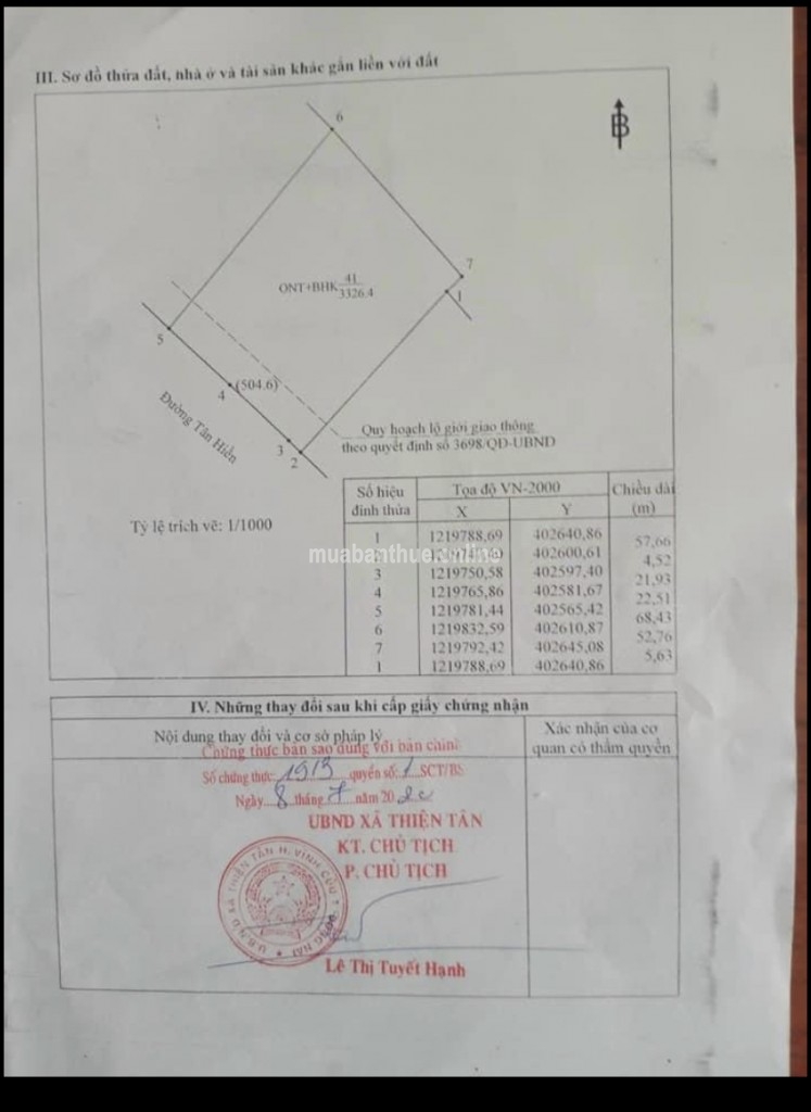 Bán 3.300m2 Đất Thiện Tân , H. Vĩnh Cửu ĐN