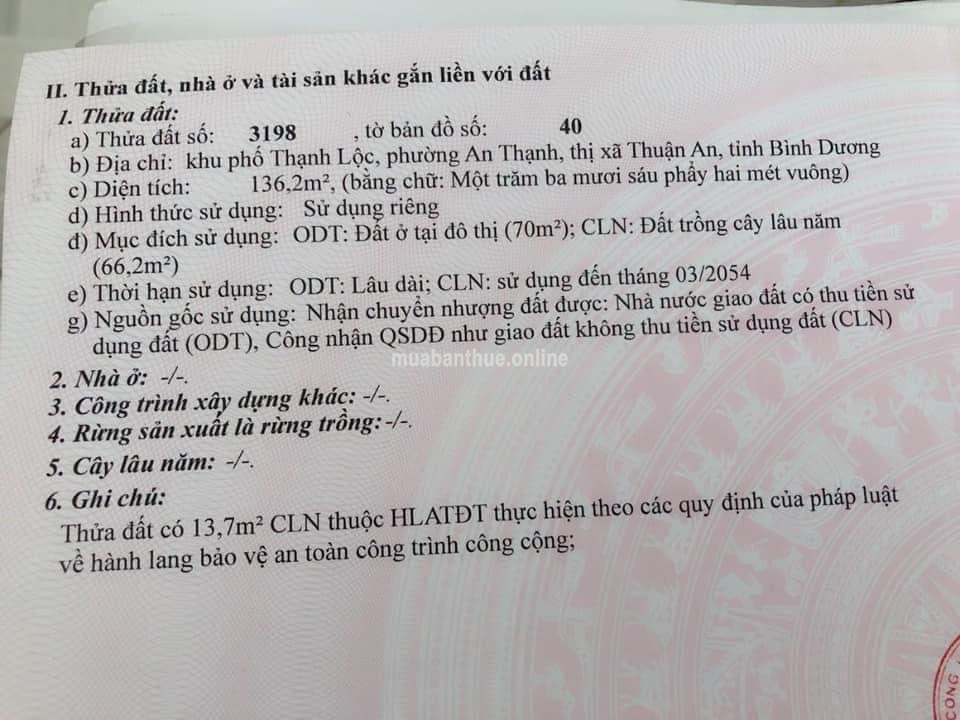 Bán Đất KP Thạnh Lộc P. An Thạnh Tx Thuận An BD