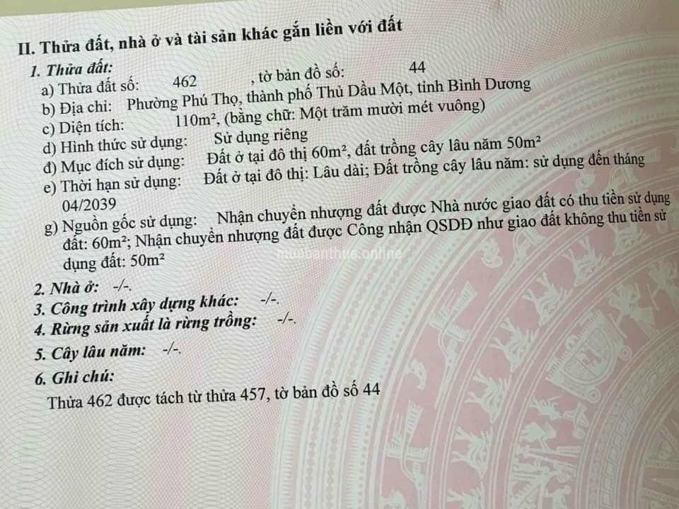 Đất Mặt Tiền 7 Bắc Phú Thọ .Thủ Dầu Một BD