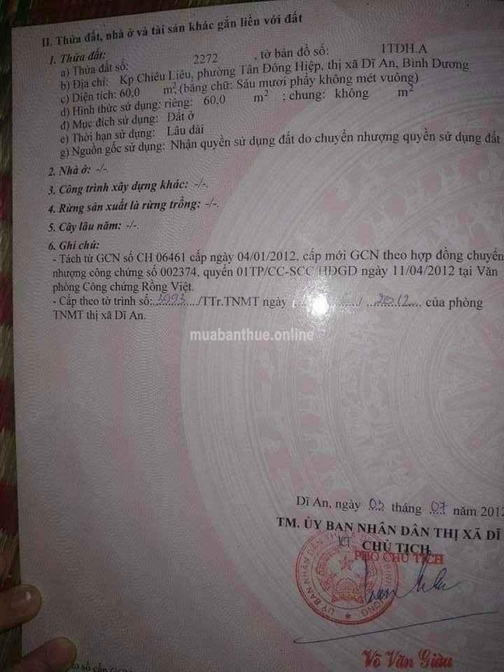 Bán Đất Khu Tràng An Gần Bến Xe Tân Đông Hiệp Dĩ An, BD