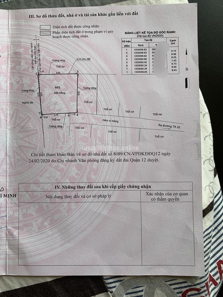 --Chính chủ gửi: Bán lô đất SHR 5,73x8,4m, nở hậu 8,2m, sổ công nhận 63,2m. Hẻm 2m, đường Thới An 32, P. Thới An, Q12.