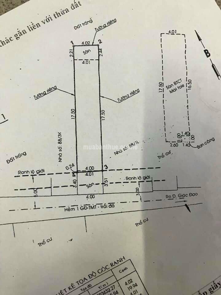 Nhà 4x20 đúc 1 lầu.