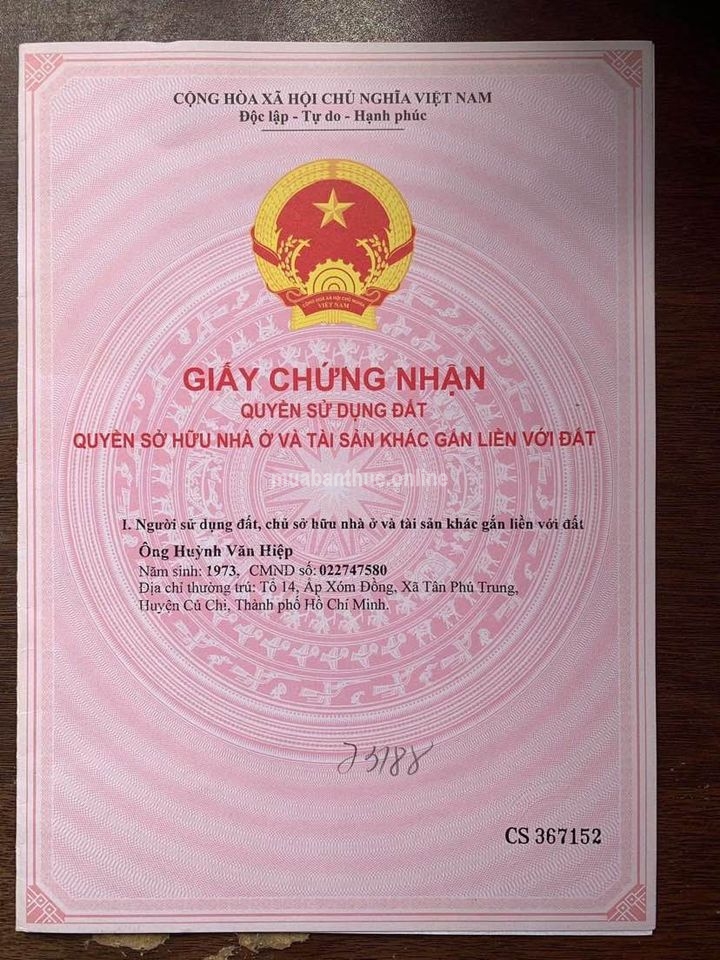 Bán gấp lô đất tân phú trung củ chi