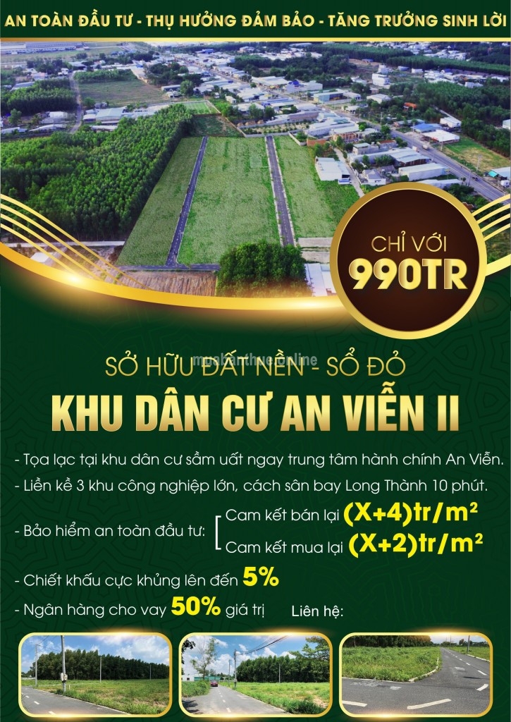 Sỉ 22 nền thuộc khu dân cư An Viễn nằm trong 3 KCN lớn, cách sân bay Long Thành 10