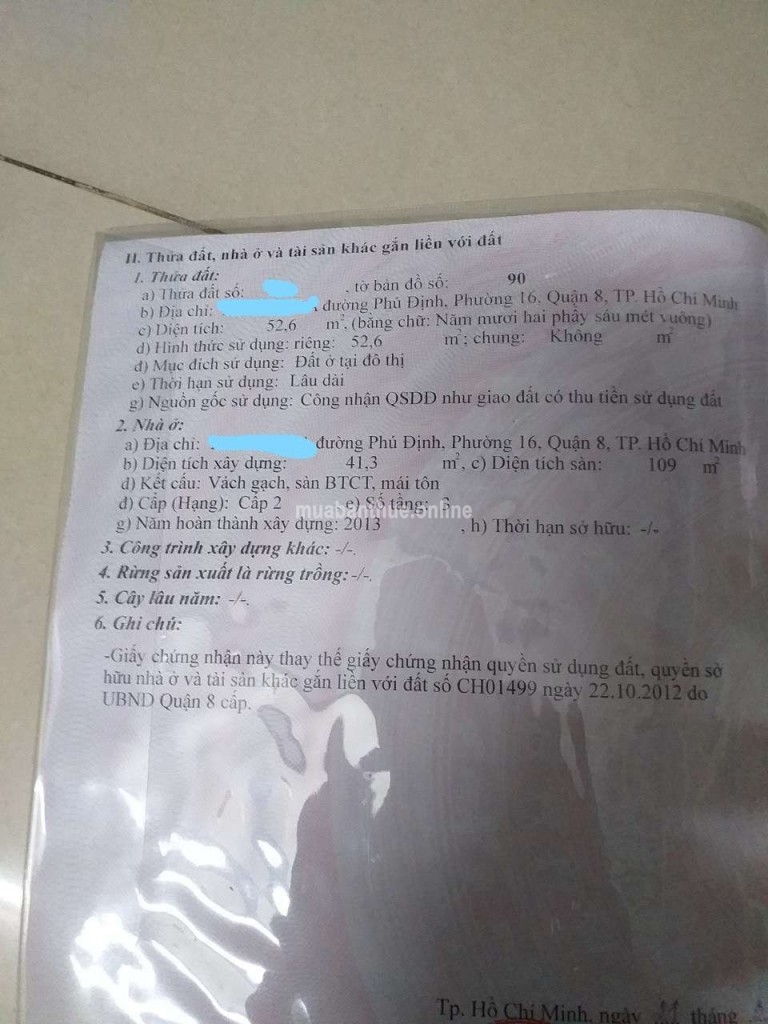 CC Bán nhà 3 tấm đường Phú Định, quận 8, Tp. HCM